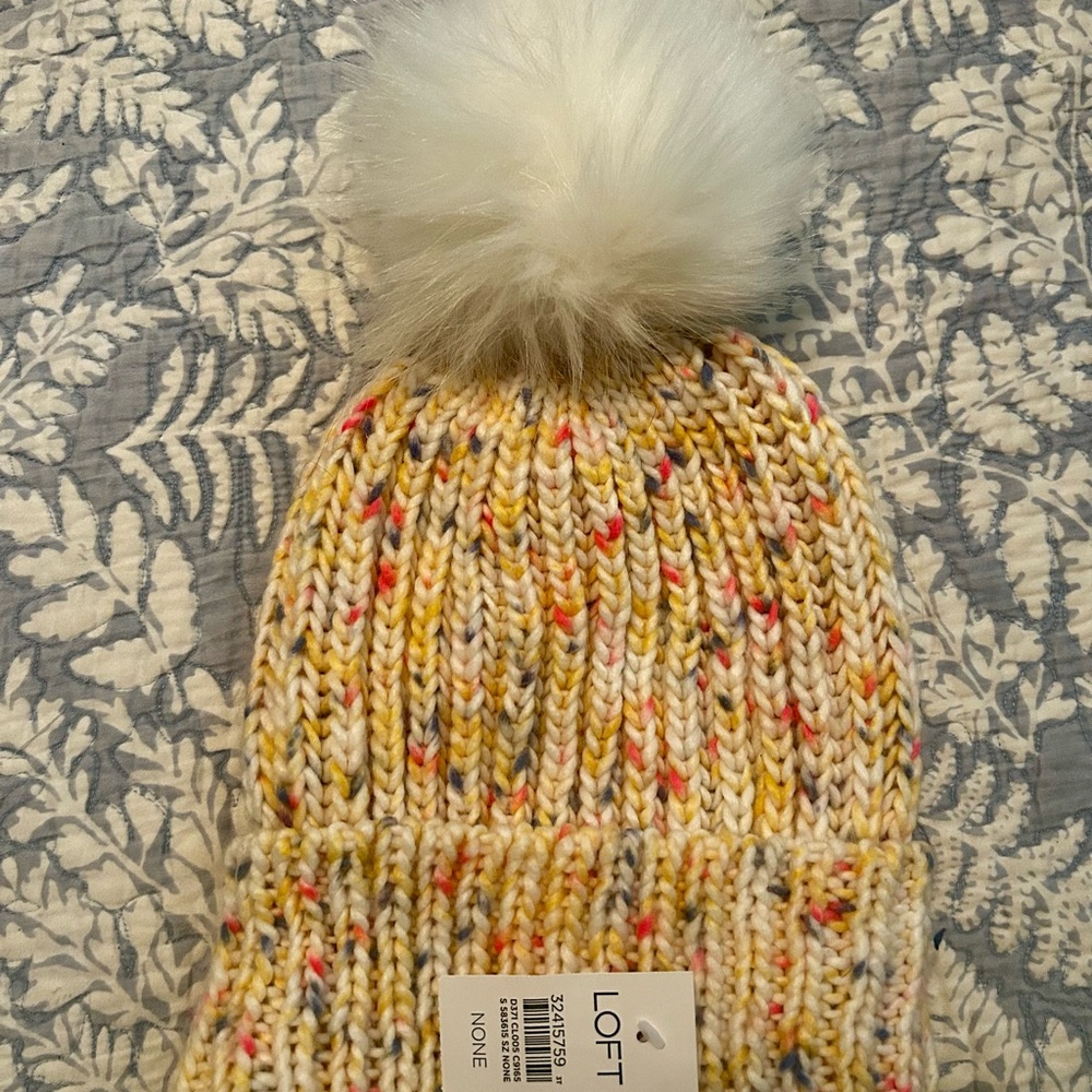 NWT LOFT Colorful Knit Beanie with Pom-Pom